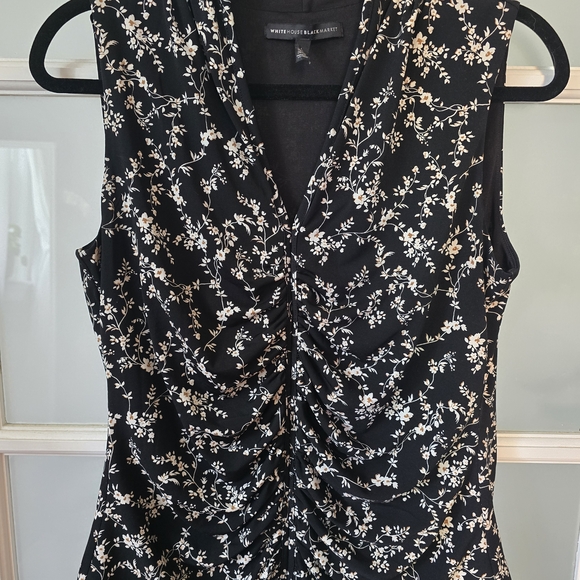 White House Black Market Tops - White House Black Market Blouse with Elegant Neutral Floral Design and Ruching